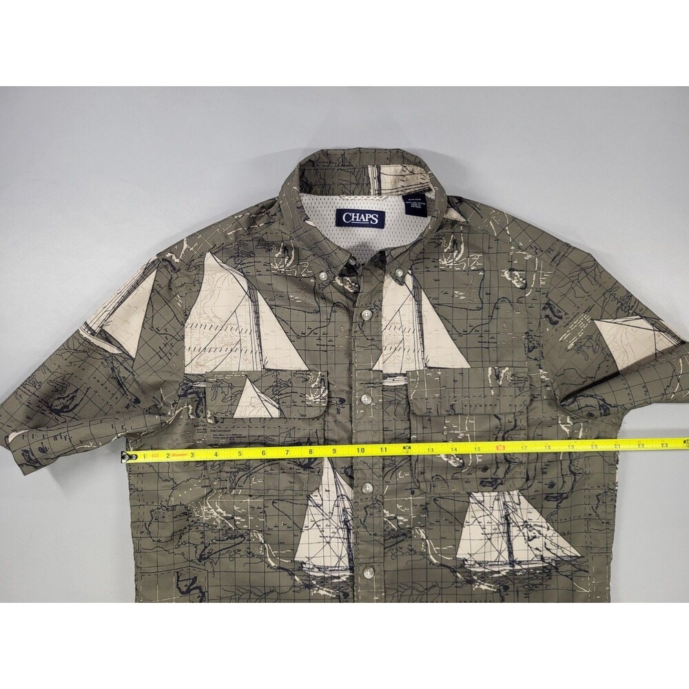 Chaps Men’s Vented Fishing Shirt - Nautical Sailboat & Old World Map Print Sz S - Picture 6 of 8